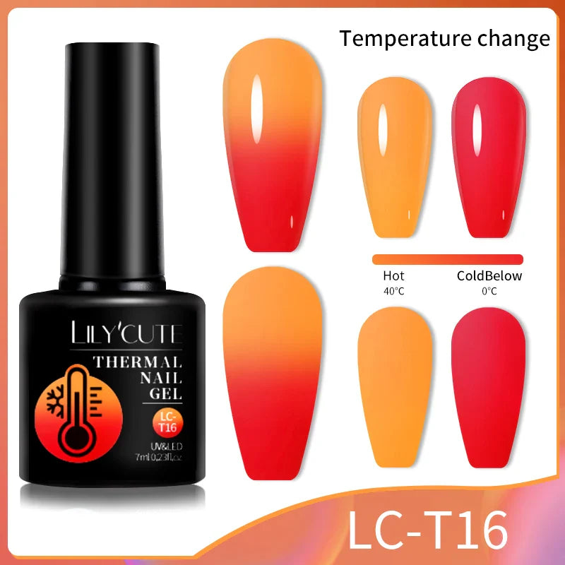 LILYCUTE Thermal Nail Gel Polish 3 Layers Temperature Shiny Color Changing Series Semi Permanent Soak Off UV Nail Gels Polish