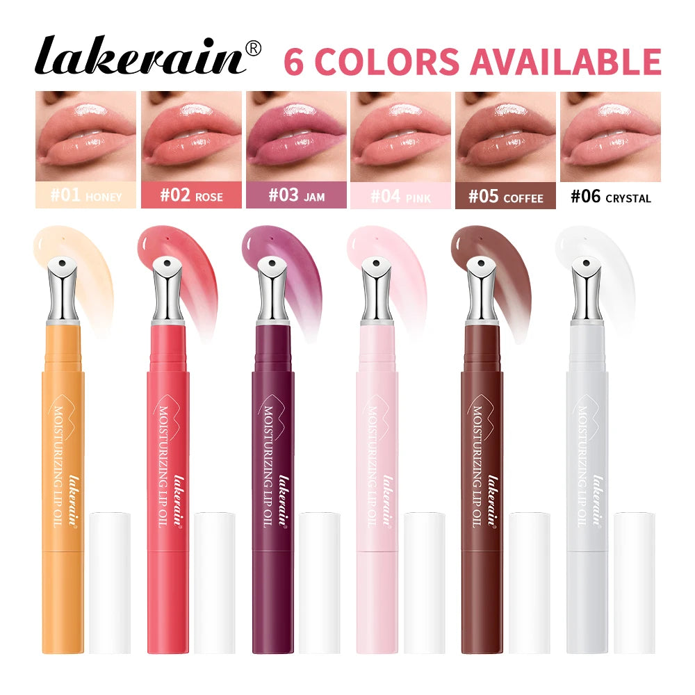 Lakerain Crystal Moisturizing Lip Oil Set of 6 Colors Pen Tip Design Long Lasting Tender Lip Balm Anti Dry Cracked Lip Makeup