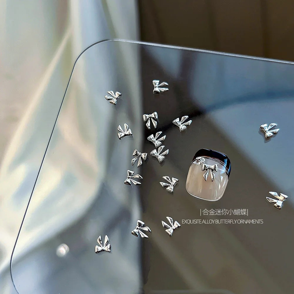 10Pcs Mini Hollow Butterfly Knotbow Nail Art Charms 3D Metal Silver/Gold Alloy Nail Art Decoration DIY Nail Accessories