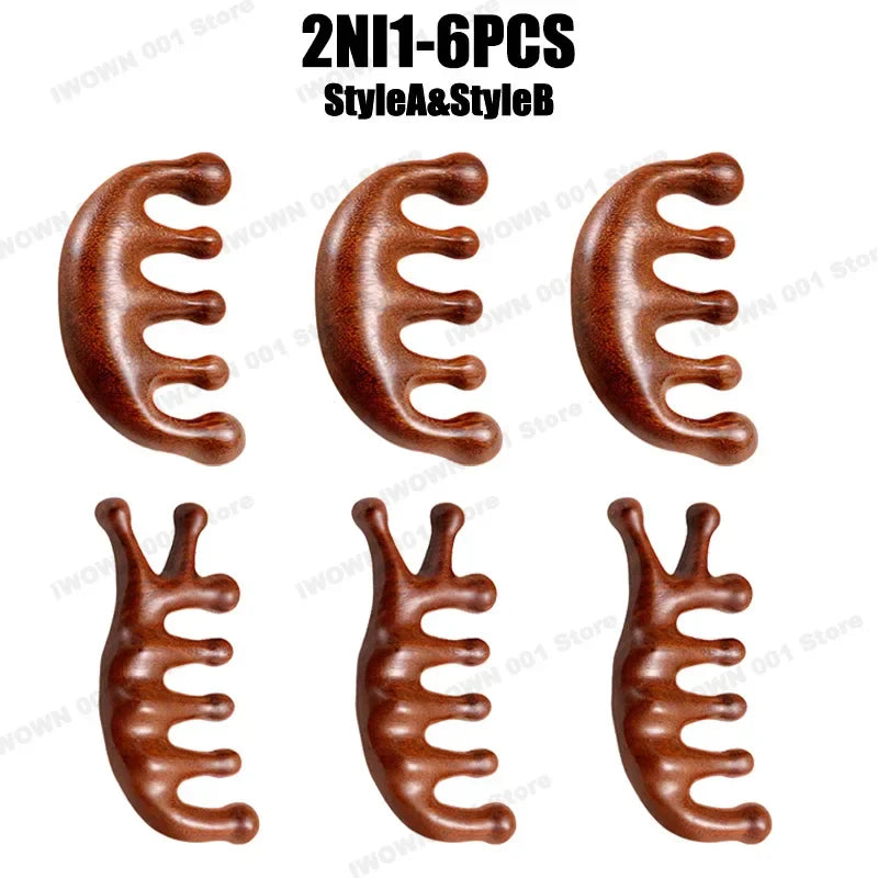 2025 New Natural Sandalwood Head Massage Five Teeth Comb Whale Comb Scalp Scraping Massager Body Massage Tools Neck Massager