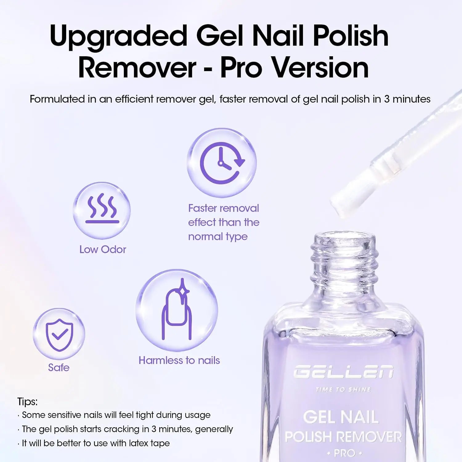 GELLEN Gel Nail Polish Remover 18ml 2pcs UV Gel Polish Remover Fast Gentle Remove No Foil No Soak Quick Easy Manicure Care