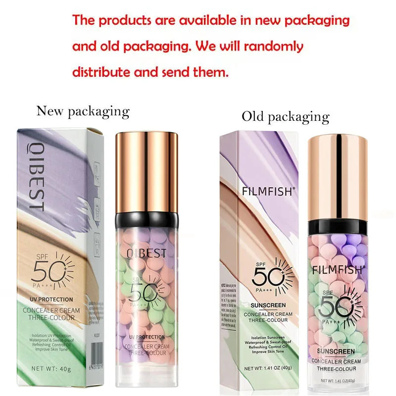 Face Makeup Primer Tri-color Cream Contour Color Isolation Waterproof Makeup Foundation Natural Makeup Base Cream 40g