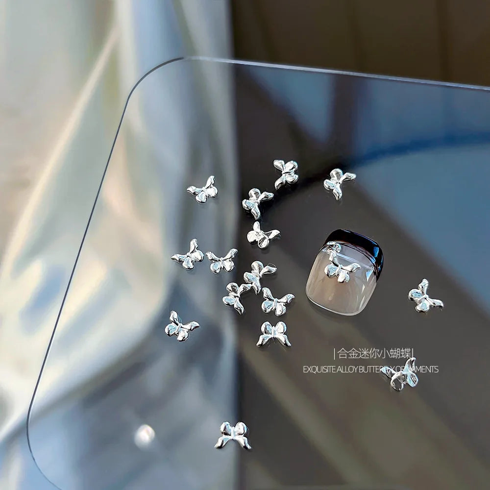 10Pcs Mini Hollow Butterfly Knotbow Nail Art Charms 3D Metal Silver/Gold Alloy Nail Art Decoration DIY Nail Accessories