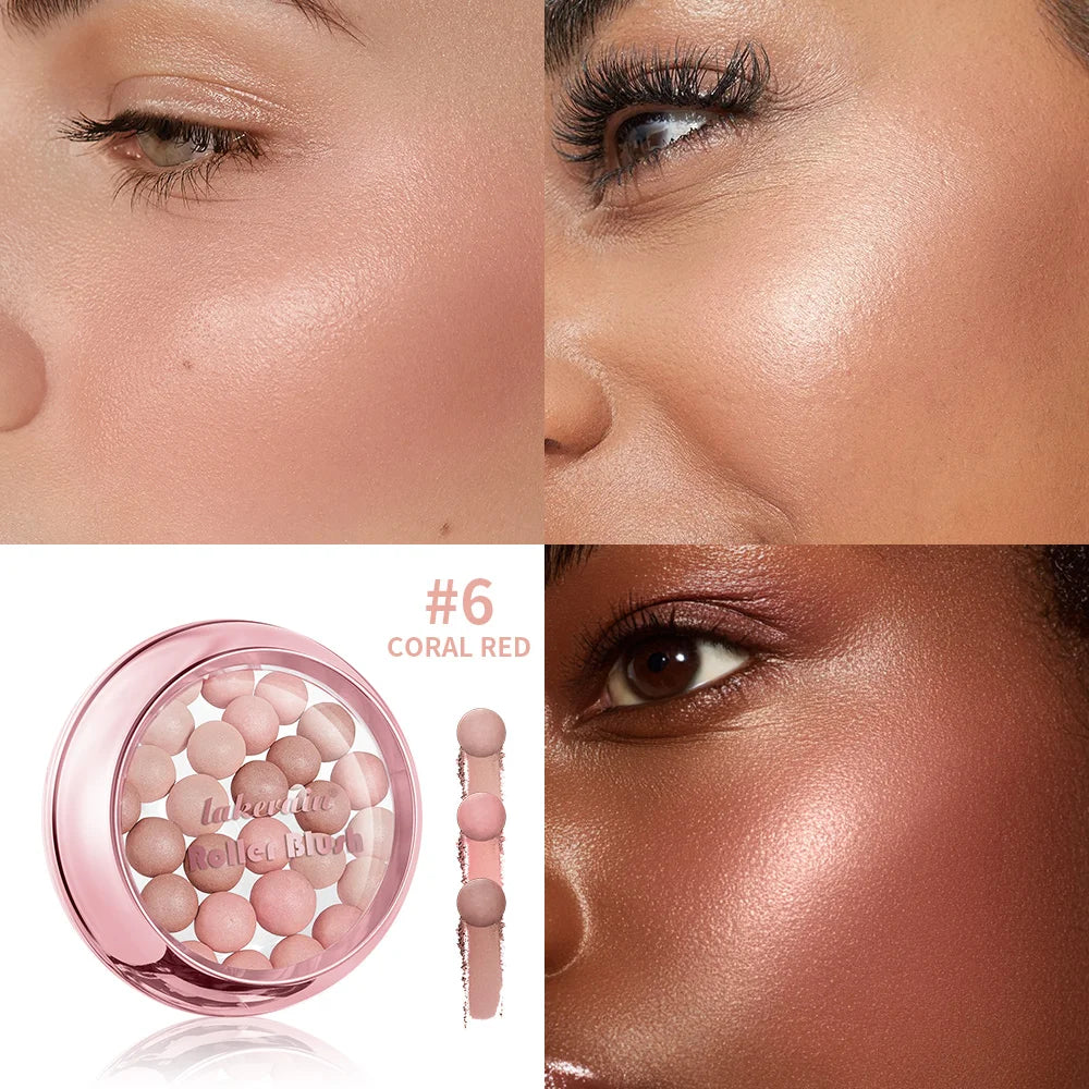 Lakerain Roller Blush Long-lasting Holding Natural Makeup Spherical Appearance Design Powdery Texture Pearlescent Effect Blush