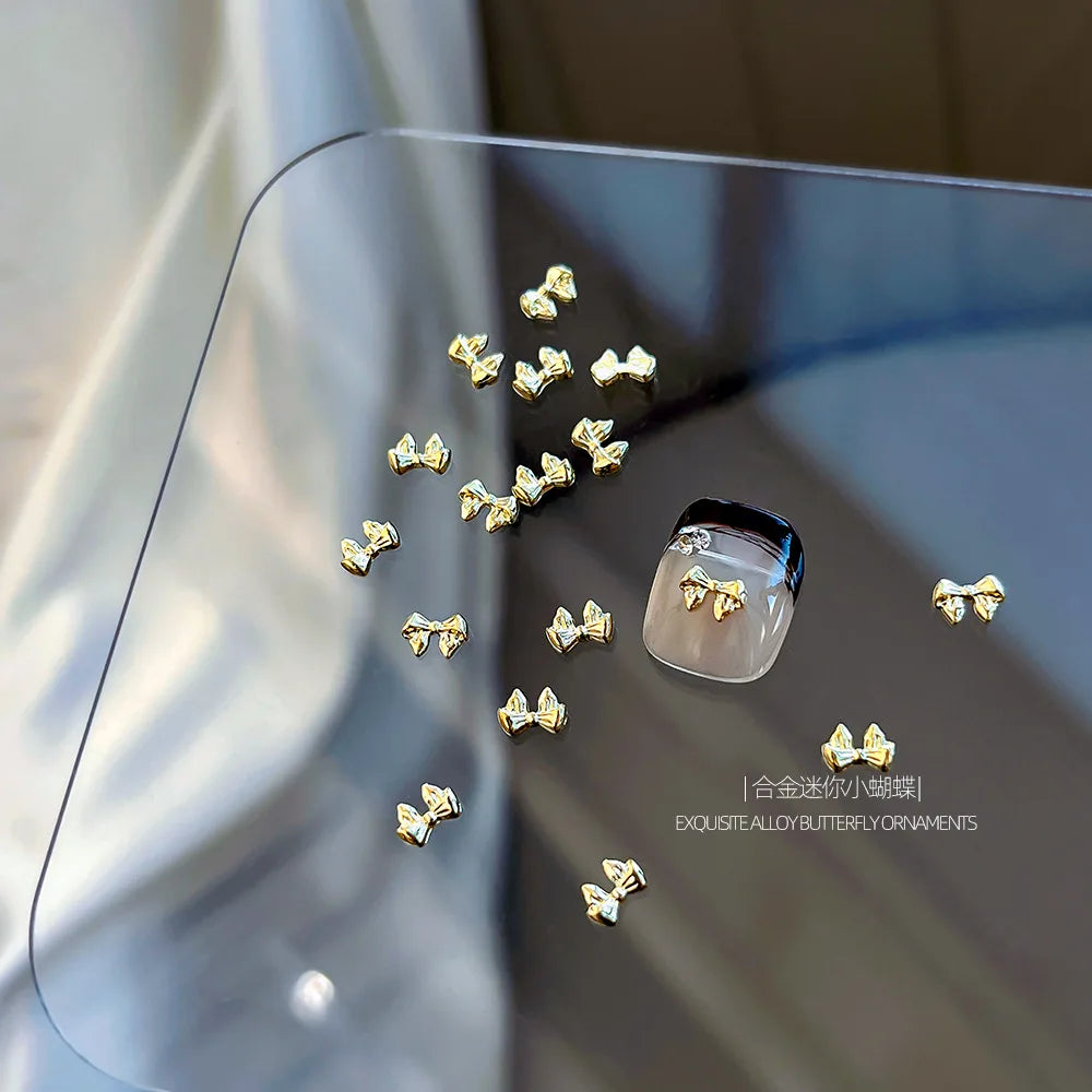 10Pcs Mini Hollow Butterfly Knotbow Nail Art Charms 3D Metal Silver/Gold Alloy Nail Art Decoration DIY Nail Accessories