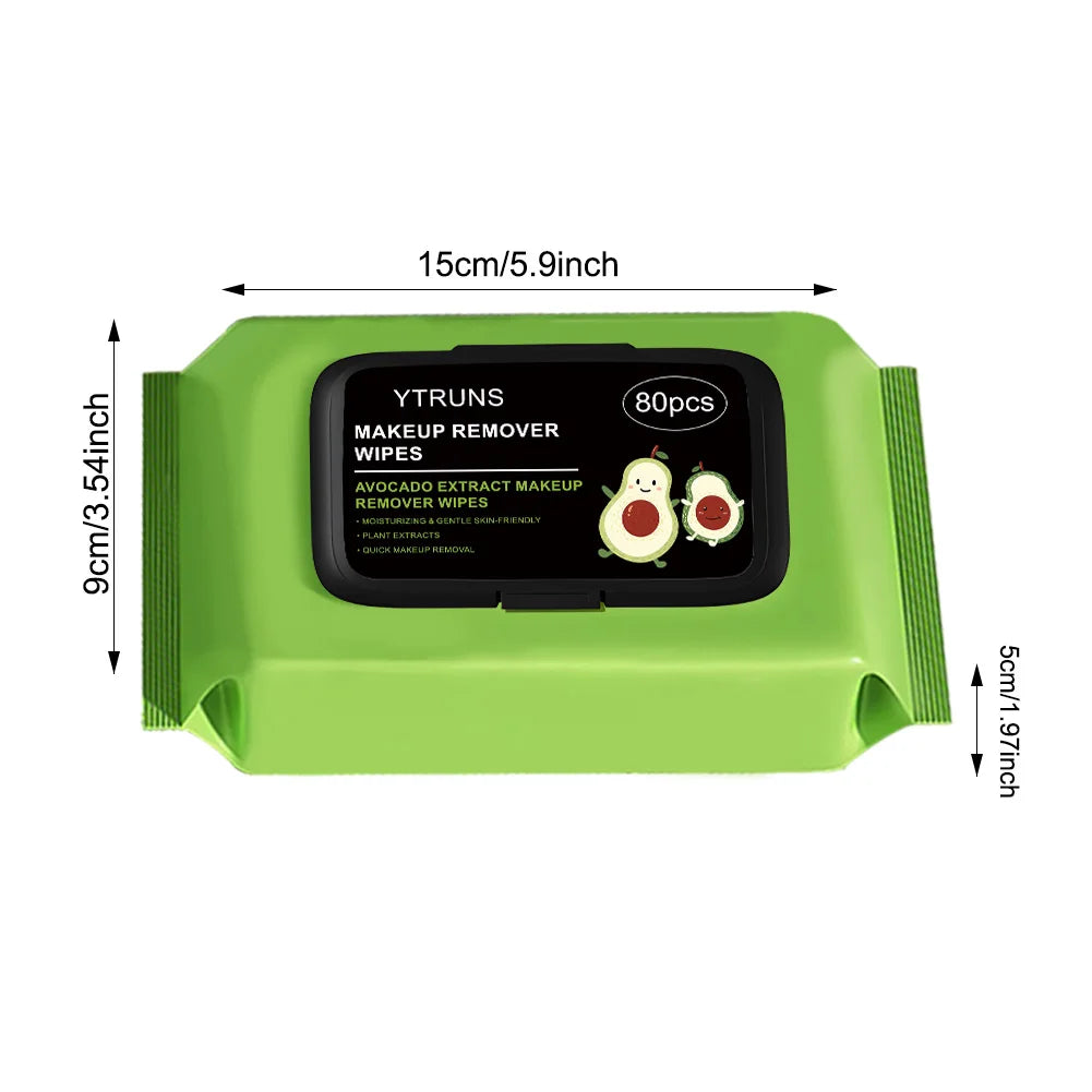 80 PCS Avocado Scented Makeup Removing Wipes - Deep Cleansing, Travel-Friendly, Single-Use