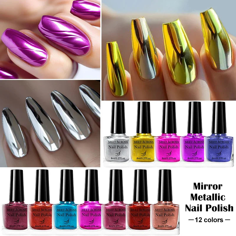 8ml Metallic Nail Polish Mirror Effect Fast Drying Long-Lasting Nails Art Polish DIY No Need Lamp Cure Manicure Nail Supplies