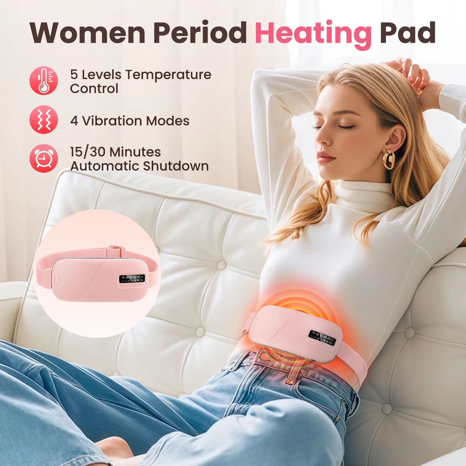 US UK Stock Women Menstrual Heating Pads Effective Hot Compress Period Relief Belt Rechargeable Heated Waist Massager Gifts