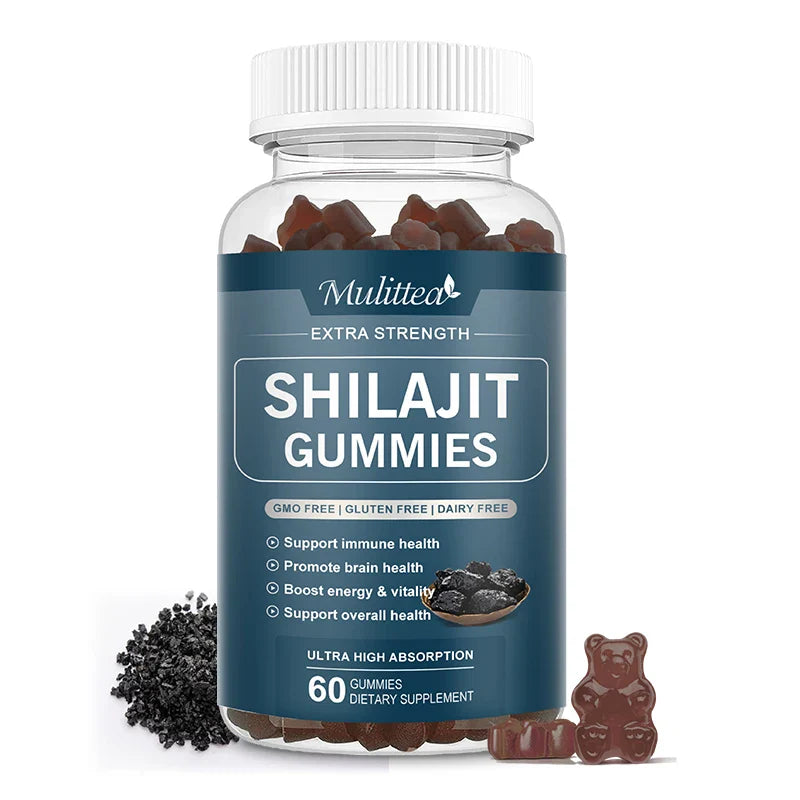 Mulittea Pure Organic 100% Shilajit Gummies with 85+ Trace Mineral & Fulvic Acid Support Energy and Immune Male Hormone