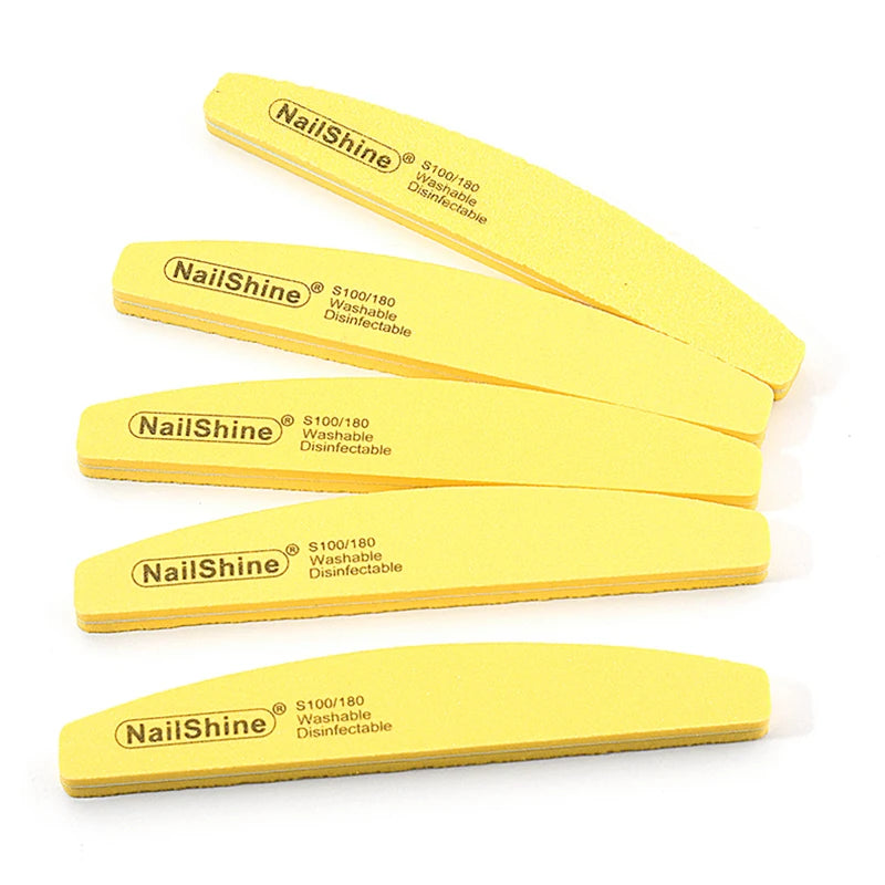 5Pcs Professional Nail File 100 180 Half Moon Sponge Polishing Sanding Buffer Manicure Products Tool Nail Equipment Lime a Ongle