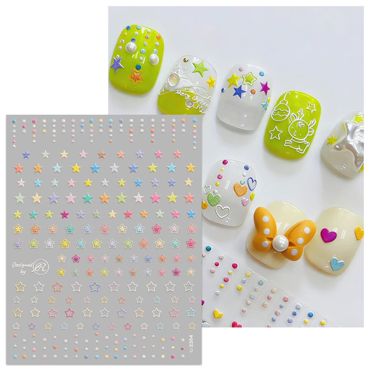 2pcs macaron color love star embossed nail art stickers, exquisite 5D, Y2K, DIY, gifts