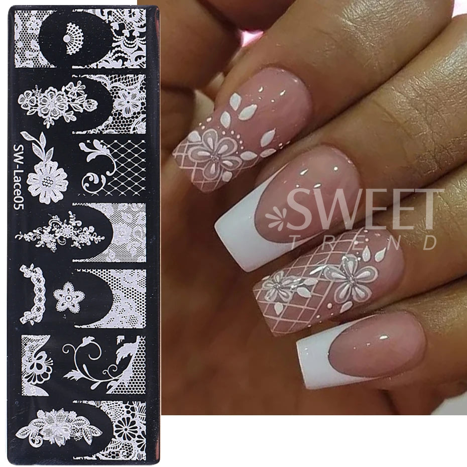 4pc Lace Flower Nail Art Stamping Plates 3D French Bow Rose Polish Printing Template Plate Floral Nail AStencils Manicure Tools