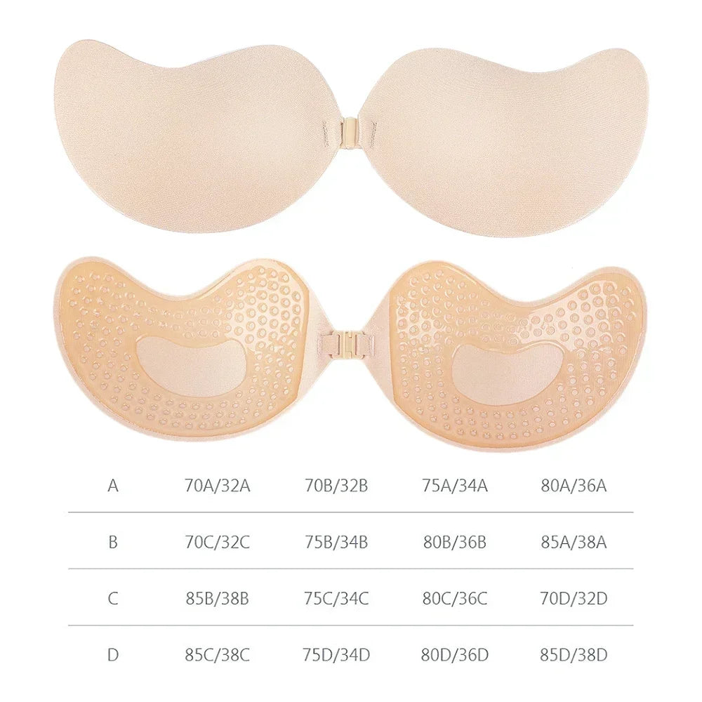 Invisible Push Up Bras Women Backless Strapless Bra Nipple Cover Front Closure Bralette Underwear Silicone Self-Adhesive Bra Pad