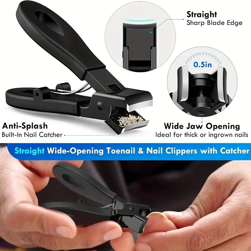 1/3/4/5pcs Stainless Steel Toenail Clippers Set with Ergonomic Handle,Includes Wide Mouth Angled Scissors,Nail File Cuticle Tool