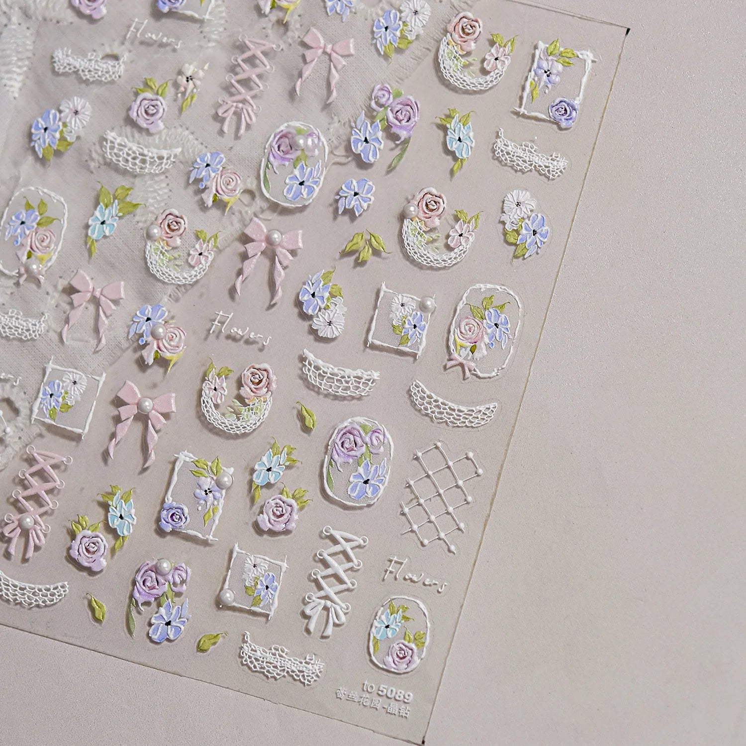 Elegant Flowers Nail Art Stickers 5D Crystal Diamond Nails Decorations Stickers Tassel White Pear Blossom DlY Autumn Nail Decals