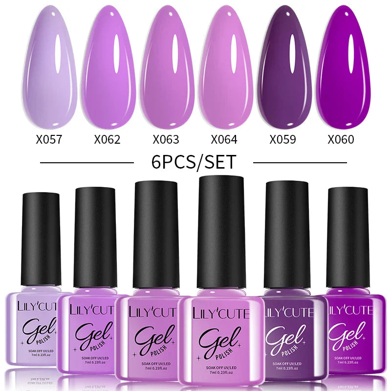 LILYCUTE 6PCs/Set Gel Nail Polish Set Kit Glitter Nail Gel Sequin Vernis Semi Permanent For Manicure Varnish UV LED Nail Art Gel