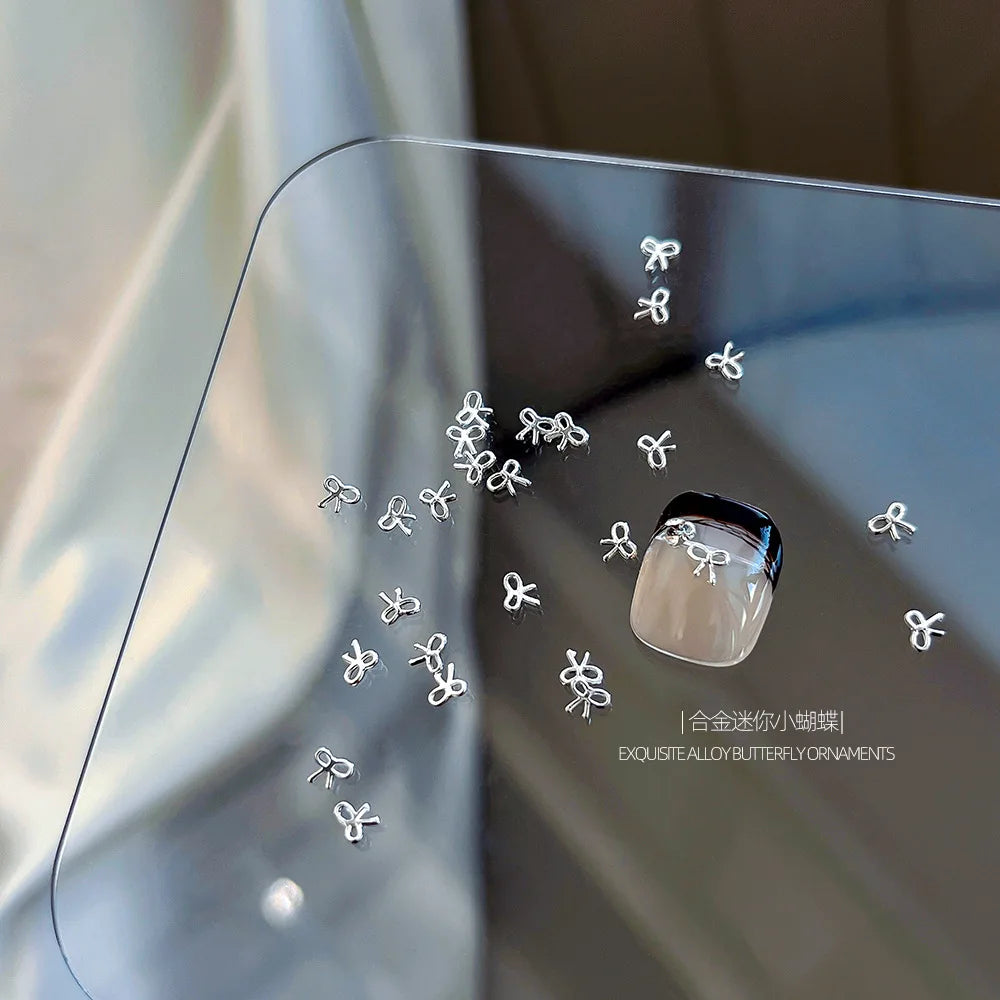 10Pcs Mini Hollow Butterfly Knotbow Nail Art Charms 3D Metal Silver/Gold Alloy Nail Art Decoration DIY Nail Accessories