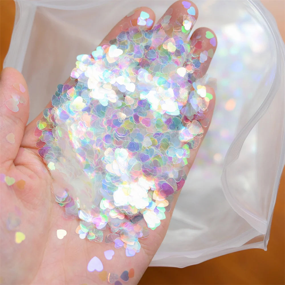 10g Pink Love Heart Nail Sequins Holographics Glitter Sequins Nail Art Decoration Mixed Size Ultrathin Flakes Manicure Sequins