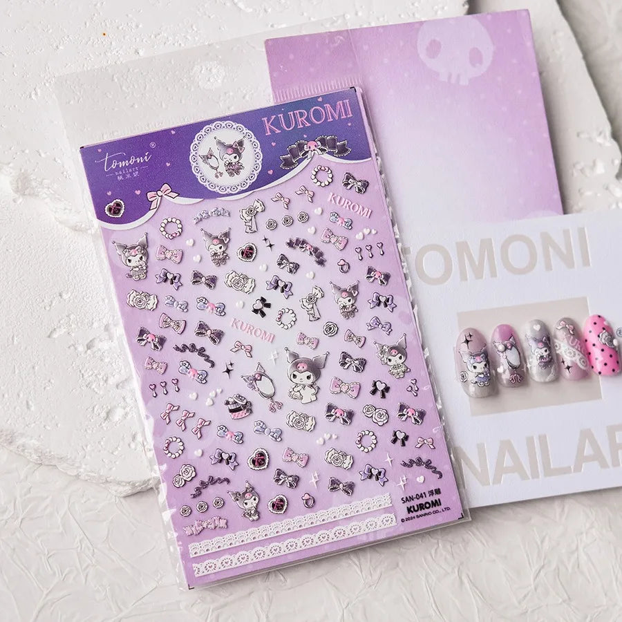 1PCS New Color Laser Hello Kitty Cartoon 5D Nail Stickers Sanrio Cinnamoroll Pochacco Nail Art Supplies DIY Nail Art Stickers