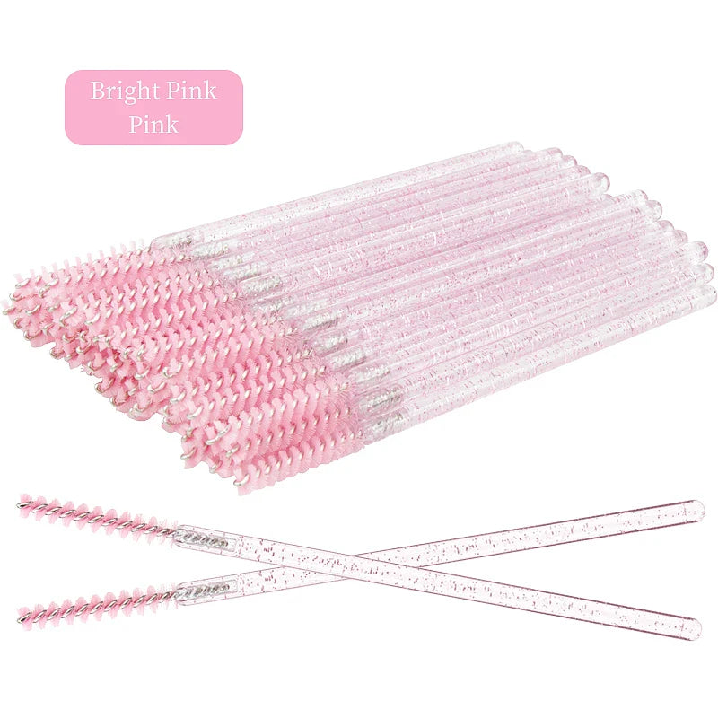 NEW 50Pcs Makeup Eyelash Brushes Disposable Crystal Eyebrow brush Diamond Handle Mascara Wand Applicator Lashes Extension Tools