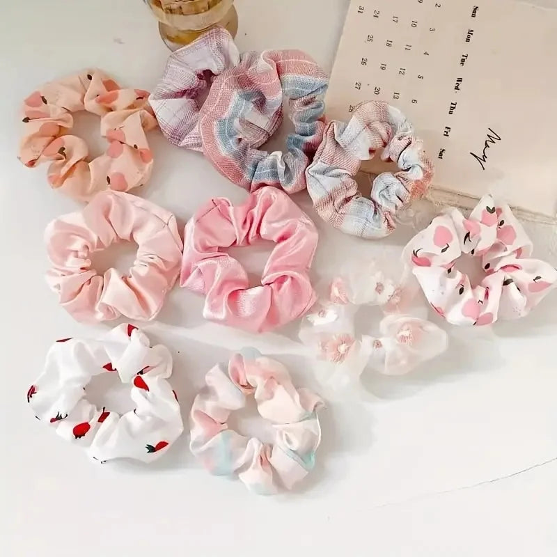 10Pcs Temperament College Style Large Intestine Hair Bands Sweet and Cute Tie Their Hair Accessories for Women Headwear