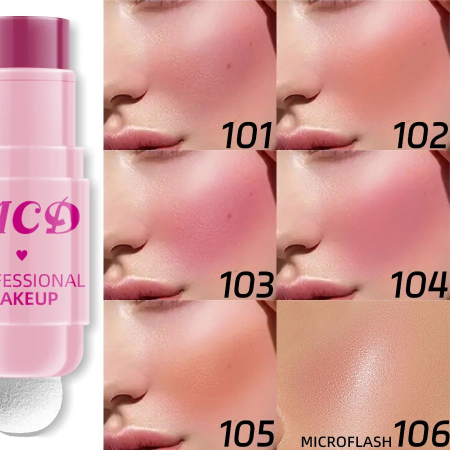 6Colors Makeup Blush Stick Lip Tinted Cooling Water Jelly Tint Jelly Blush Stick Bronzer Cheek and Nose Grooming Matte Blush