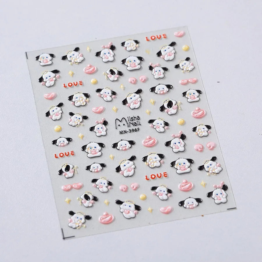 1PCS New Color Laser Hello Kitty Cartoon 5D Nail Stickers Sanrio Cinnamoroll Pochacco Nail Art Supplies DIY Nail Art Stickers