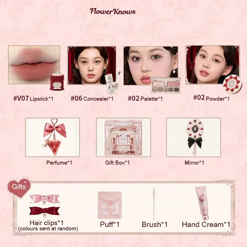 Flower Knows Strawberry Cupid Box Collection Make Up Sets Cosmetics Full Set Palette Pressed Powder Blush Lipstick Mystery Box