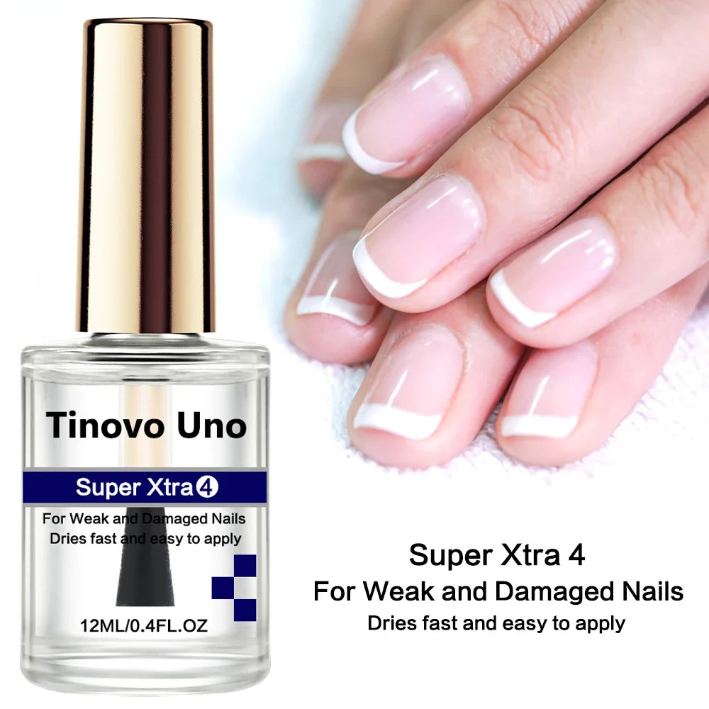 Tinovo Uno Nail Growth Pink Strengthener 3 IN 1 Normal Nail Polish Fast Dry 12ML Get Strong Repair Nail Care Hardener Manicure