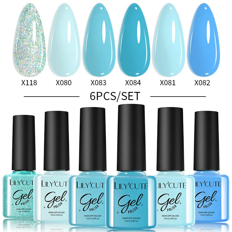 LILYCUTE 6PCs/Set Gel Nail Polish Set Kit Glitter Nail Gel Sequin Vernis Semi Permanent For Manicure Varnish UV LED Nail Art Gel