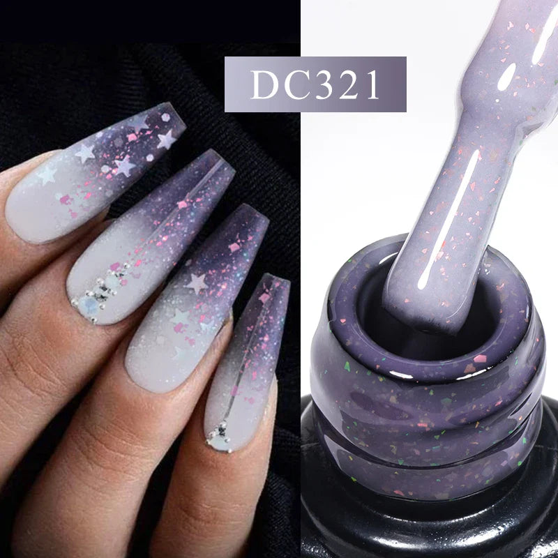 Mtssii 7ml Changing AurorasThermal Rubber Base Gel Nail Polish Nude Purple Glitter Sparking Long Lasting Manicure Art Varnish