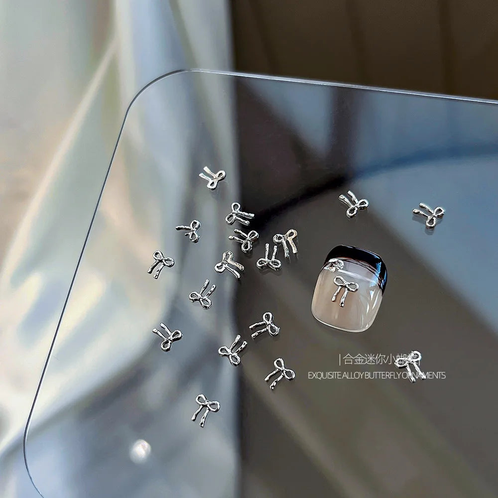 10Pcs Mini Hollow Butterfly Knotbow Nail Art Charms 3D Metal Silver/Gold Alloy Nail Art Decoration DIY Nail Accessories