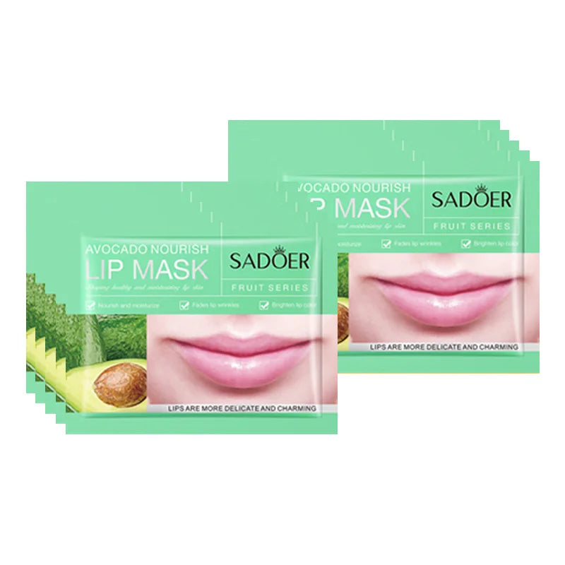 10pcs SADOER Fruits Moisturizing Lip Mask Nourishing Beauty Hydrating Crystal Collagen Gel Lip Patches Skin Care