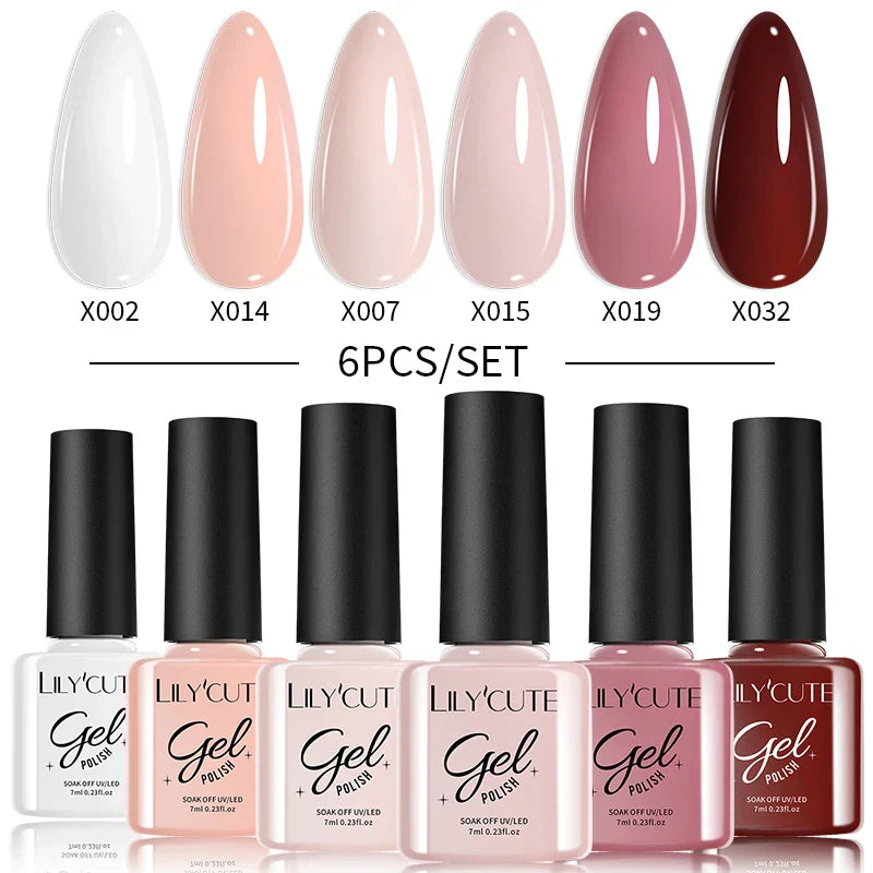 LILYCUTE 6PCs/Set Gel Nail Polish Set Kit Glitter Nail Gel Sequin Vernis Semi Permanent For Manicure Varnish UV LED Nail Art Gel