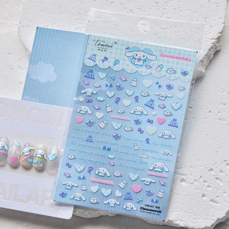 1PCS New Color Laser Hello Kitty Cartoon 5D Nail Stickers Sanrio Cinnamoroll Pochacco Nail Art Supplies DIY Nail Art Stickers