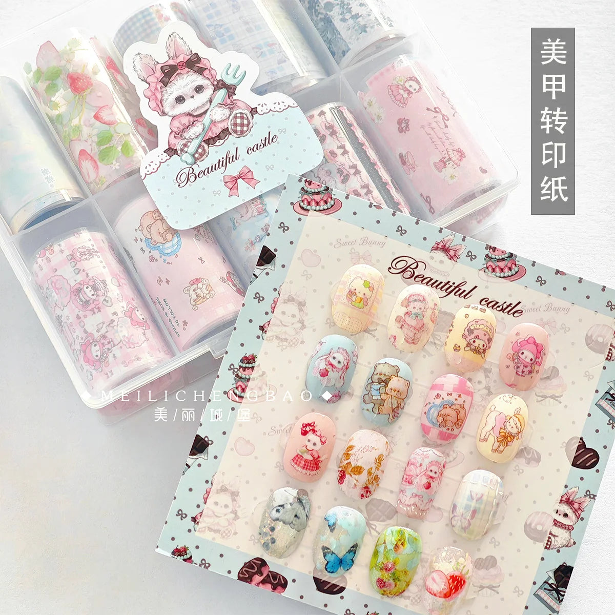 10Rolls Plaid Thousand-Bird Bow Stars Nail Foils Transfer Paper Nail Art Stickers Manicure Set Decal Nails Decoration
