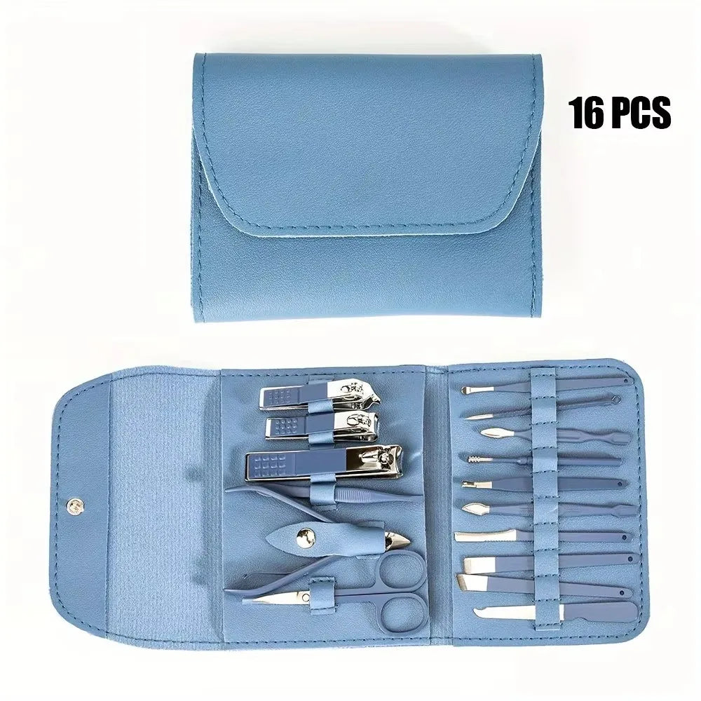 16-Piece Professional Nail Clipper Set, Stainless Steel Fingernail and Toenail Tools, Unisex Nail Care Kit