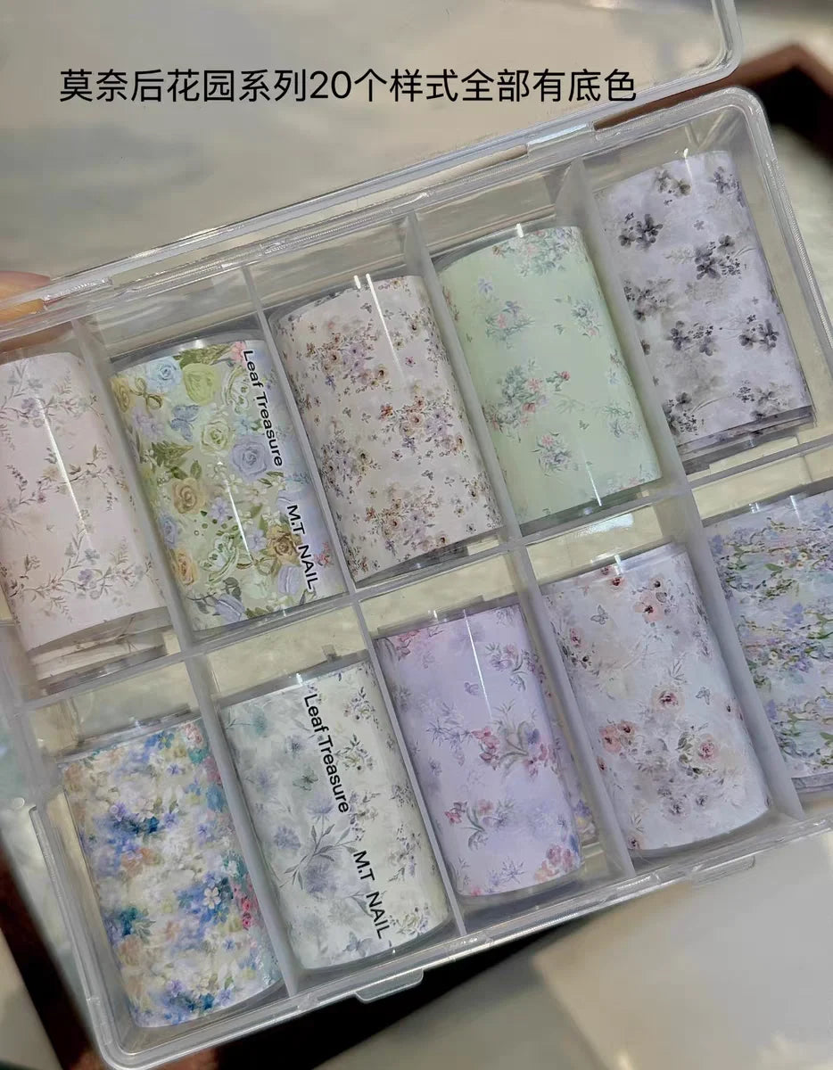 10Rolls Plaid Thousand-Bird Bow Stars Nail Foils Transfer Paper Nail Art Stickers Manicure Set Decal Nails Decoration