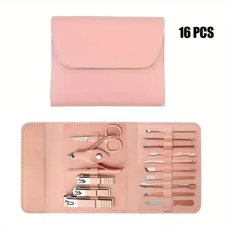 16-Piece Professional Nail Clipper Set, Stainless Steel Fingernail and Toenail Tools, Unisex Nail Care Kit