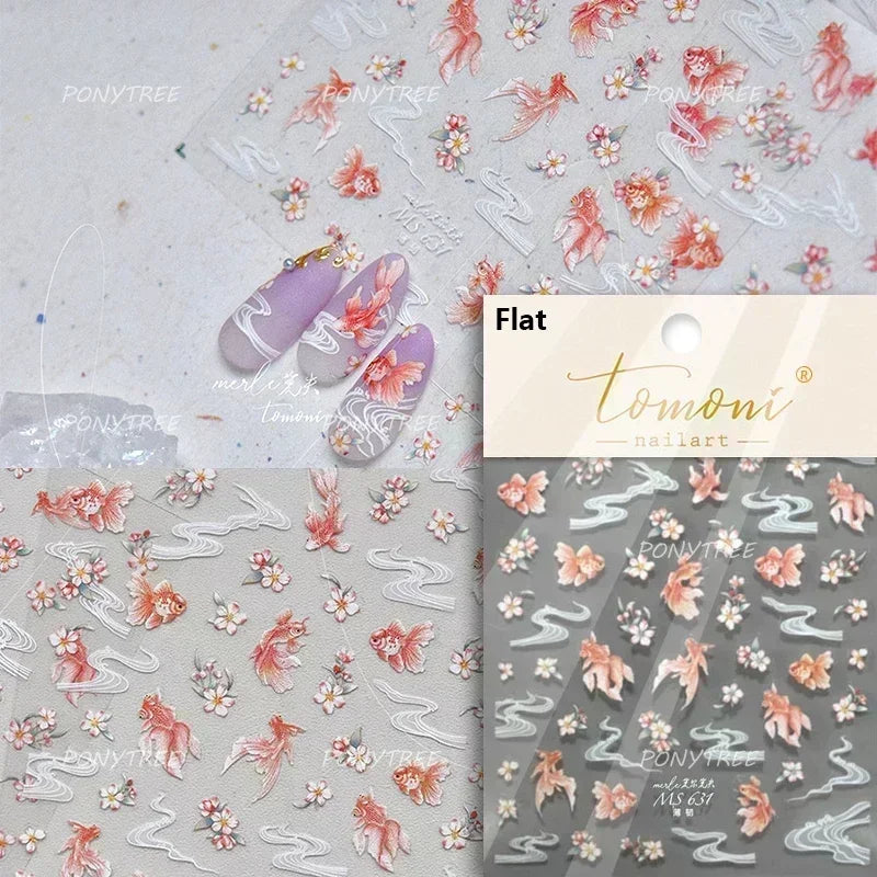 Sea Wave Jellyfish Starfish Conch Shell Dolphin Pearl Summer Beach Goldfish Water Bubble Mermaid Koi INS Nail Art Stickers Decal