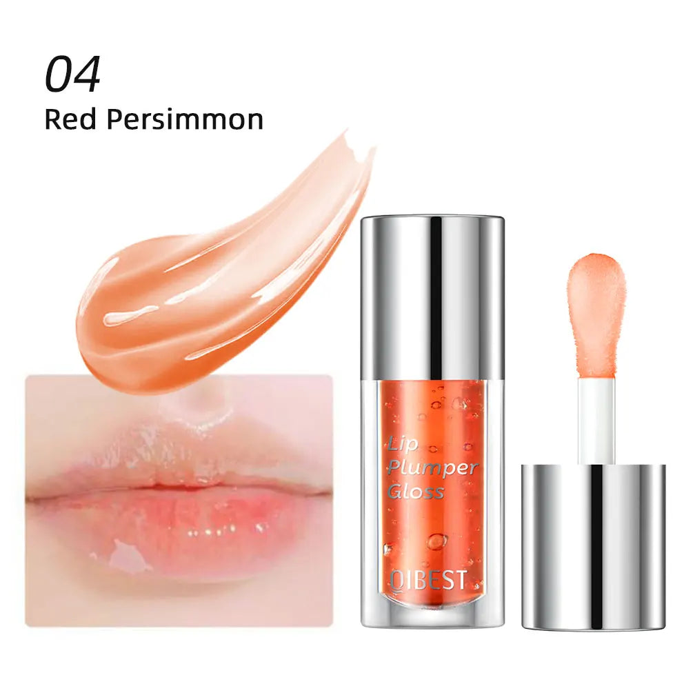 QIBEST Crystal Jelly Moisturizing Lip Oil Plumping Lip Gloss Makeup Sexy Plump Lip Glow Oil Tinted Lip Plumper Lip Care 6 Colors