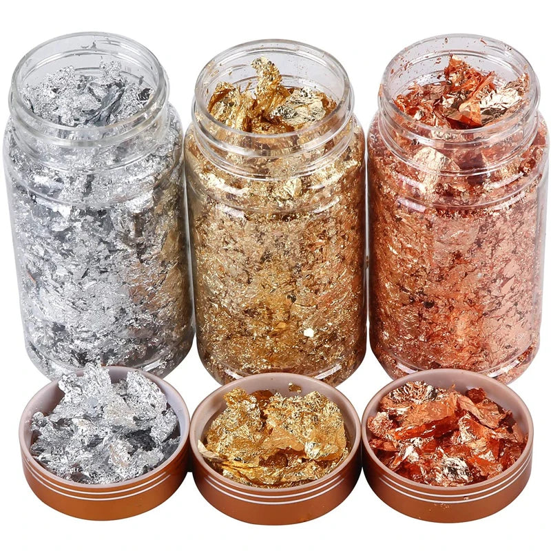 3 Bottle 3-Color Gold Foil Nail Glitter Flakes Broken Gold Foil Nail Sequins Decoration Gold Aluminum Foil Nail Shimmer Flakes