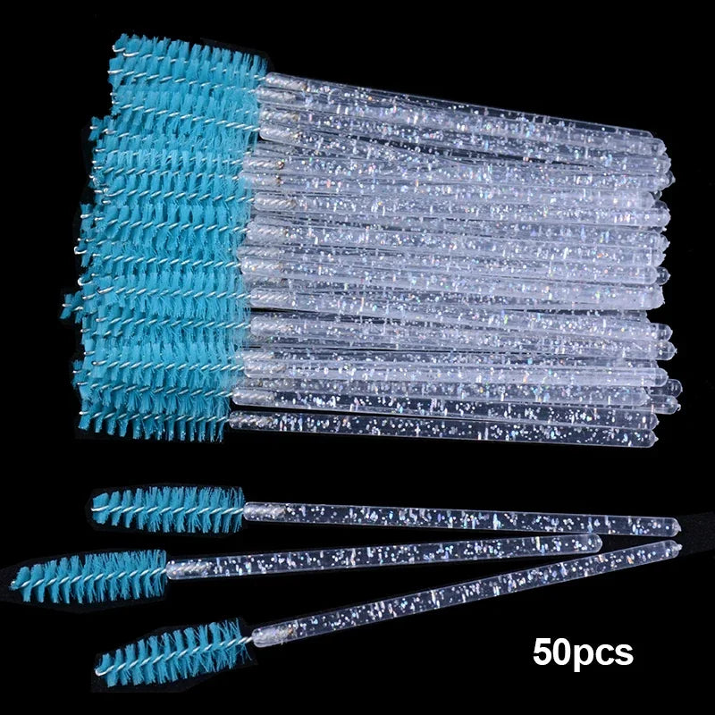 wholesale 50pcs Disposable Eyelash Brushes Crystal Eye lash Mascara Wands Glitter Lash Comb Spoolies Micro Makeup Applicators