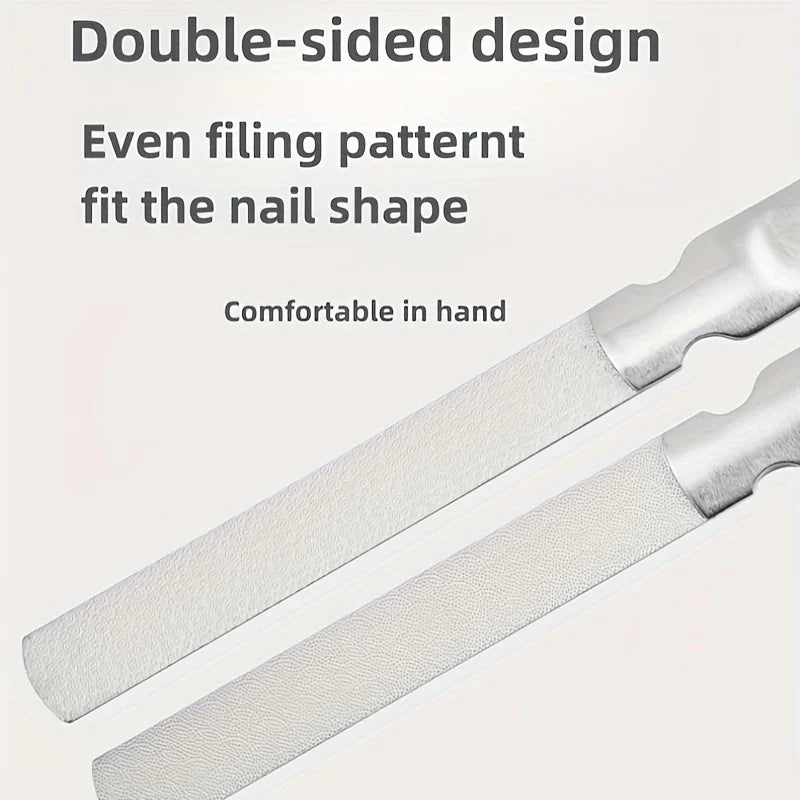 Stainless Steel Double-Sided Nail File Callus Care Tool Washable & Reusable with Pouch Ideal for Home or Salon Use