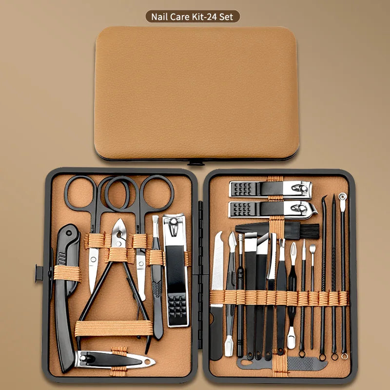 7-24pcs Manicure Tool Set Stainless Steel Cuticle Nipper Cutter Kit Professional Nail Clippers Pedicure Nail Art Grooming Tools