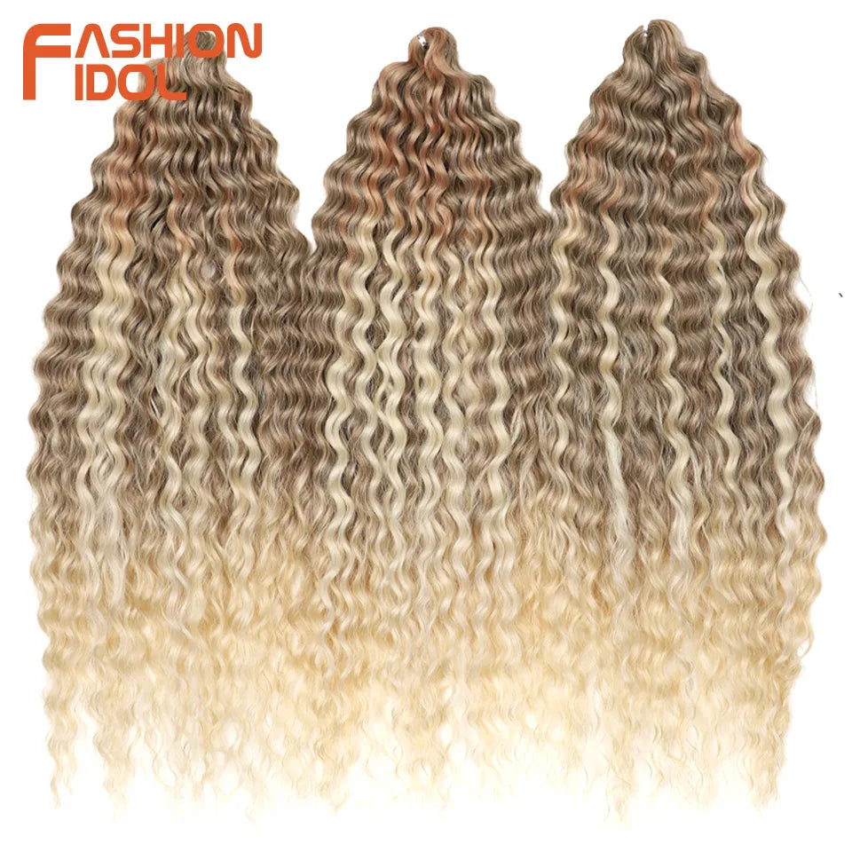 FASHION IDOL Ariel Twist Crochet Hair Synthetic 22 Inch 300g 3 Bundles Water Wave Hair Extensions Ombre Blonde Braid Curly Hair