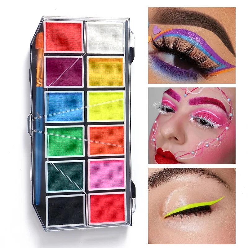 12 Colours Water-Soluble Rainbow Palette Children's Face Body Paint, Halloween Stage Makeup Body Paint Pigments Face Makeup