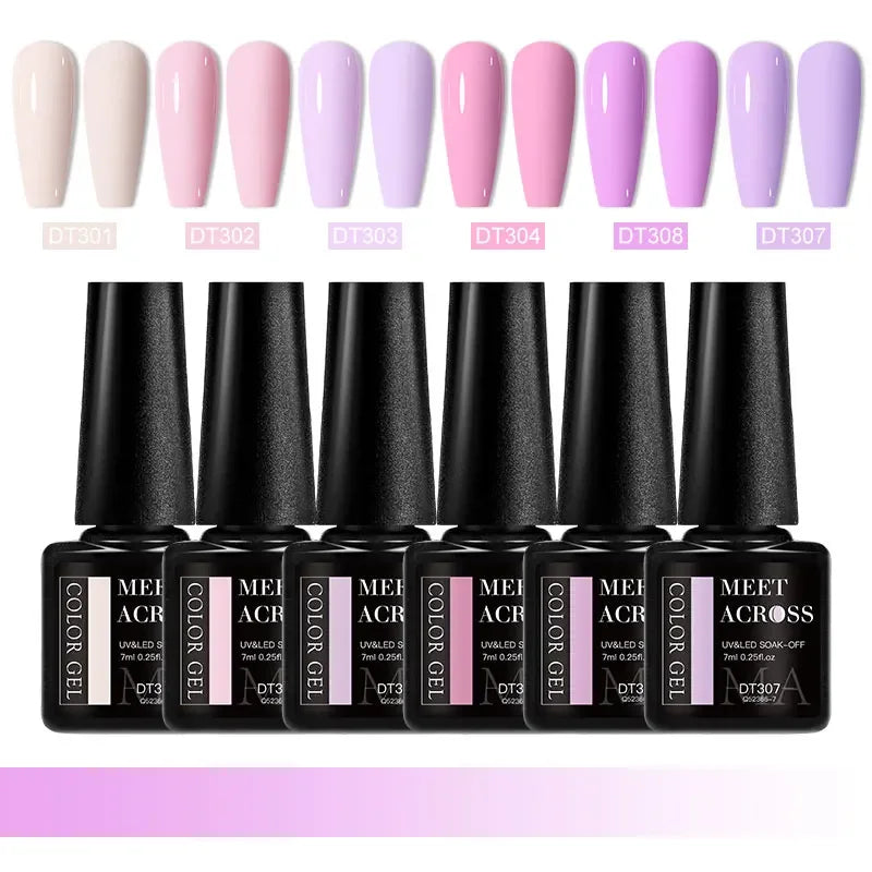 MEET ACROSS 6Pcs Gel Nail Polish Set Pink Red Green Macaron Color Manicure Kit For Nails UV Gel Nail Art Varnish Nail Supplies