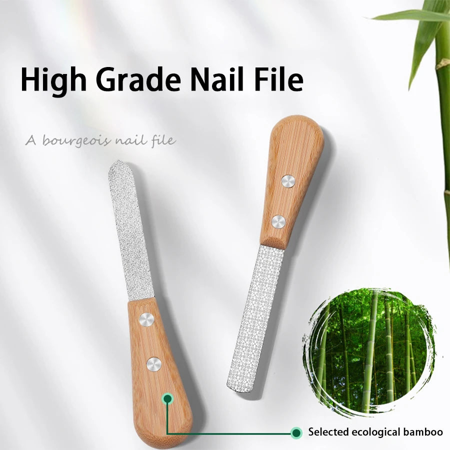 Stainless steel Double-sided Nail File With Bamboo Handle Nail Polishing Tool Polishing Tool High-end Nail Polishing Manicure
