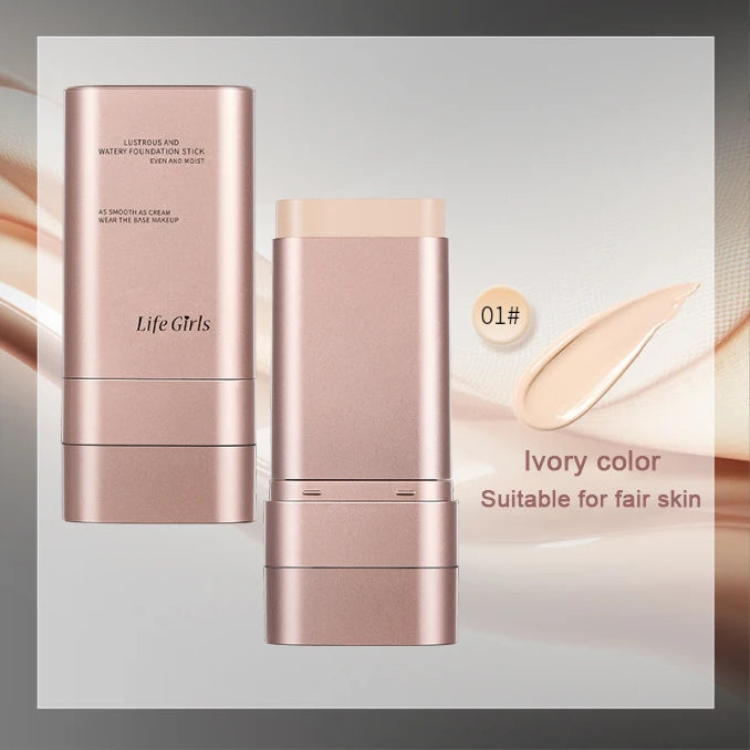 Life Girls Watery Double-Headed Foundation Stick with Brush, Natural Long-Lasting Flawless Makeup For Facial Concealer Cosmetics